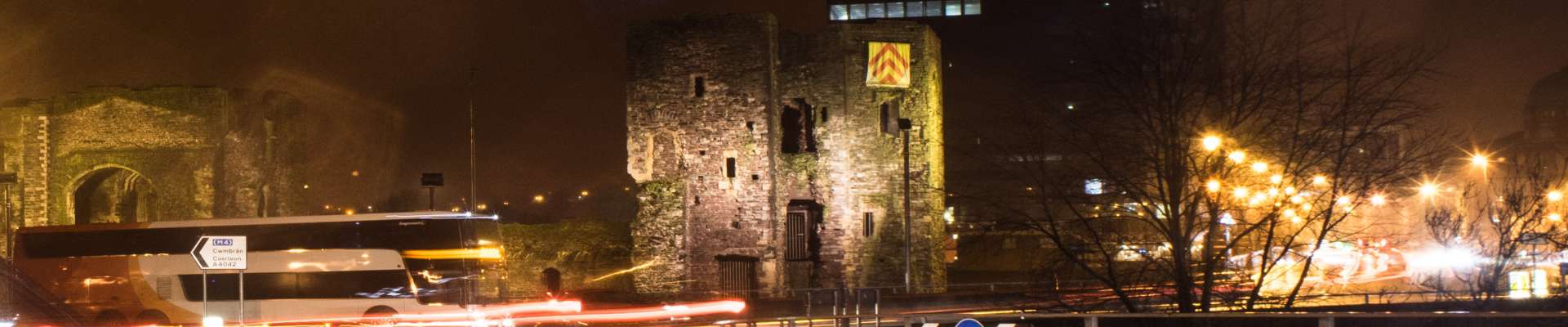 Newport Wales Nightime Traffic And Fort